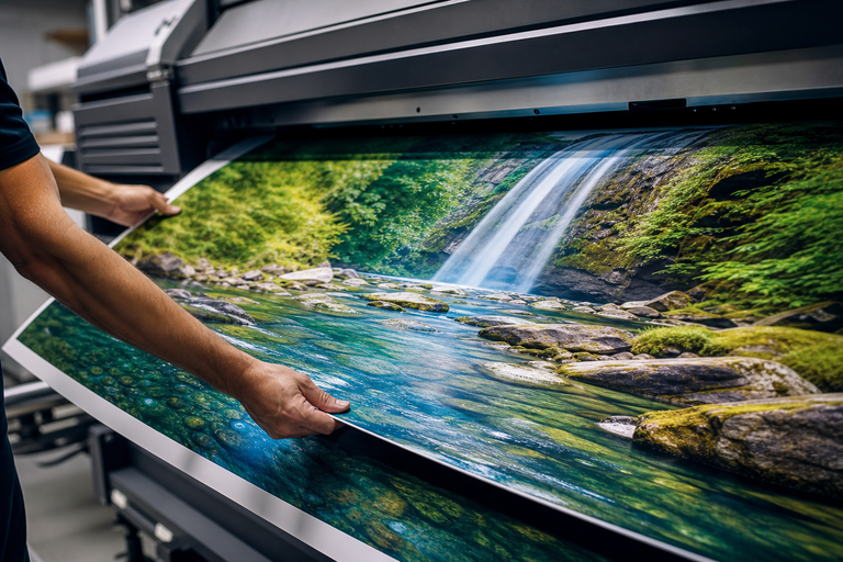 Wide-format printer producing high-resolution environmental graphics for large-scale brand installation