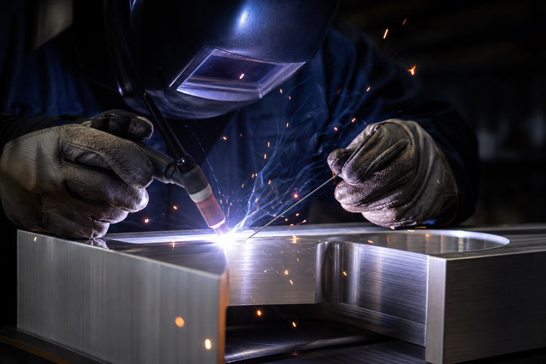 Precision TIG welding on custom aluminum and steel fabrication at Curated Fabrication metal shop